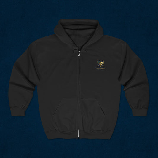 Full-Zip Hoodie with Small Crest Logo - Classic Black Zip-Up Sweatshirt