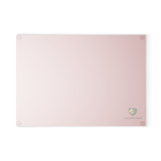 Pink Glass Cutting Board — Decorative Kitchen Chopping Board with Subtle Logo
