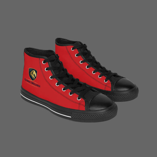 Men's High-Top Sneakers — Red 'Global Wellness' Logo Casual Shoes