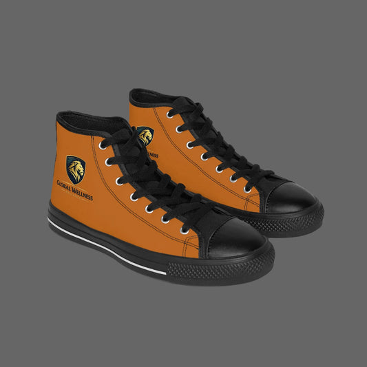 Global Wellness High-Top Sneakers — Men's Classic Orange Canvas Shoes with Logo