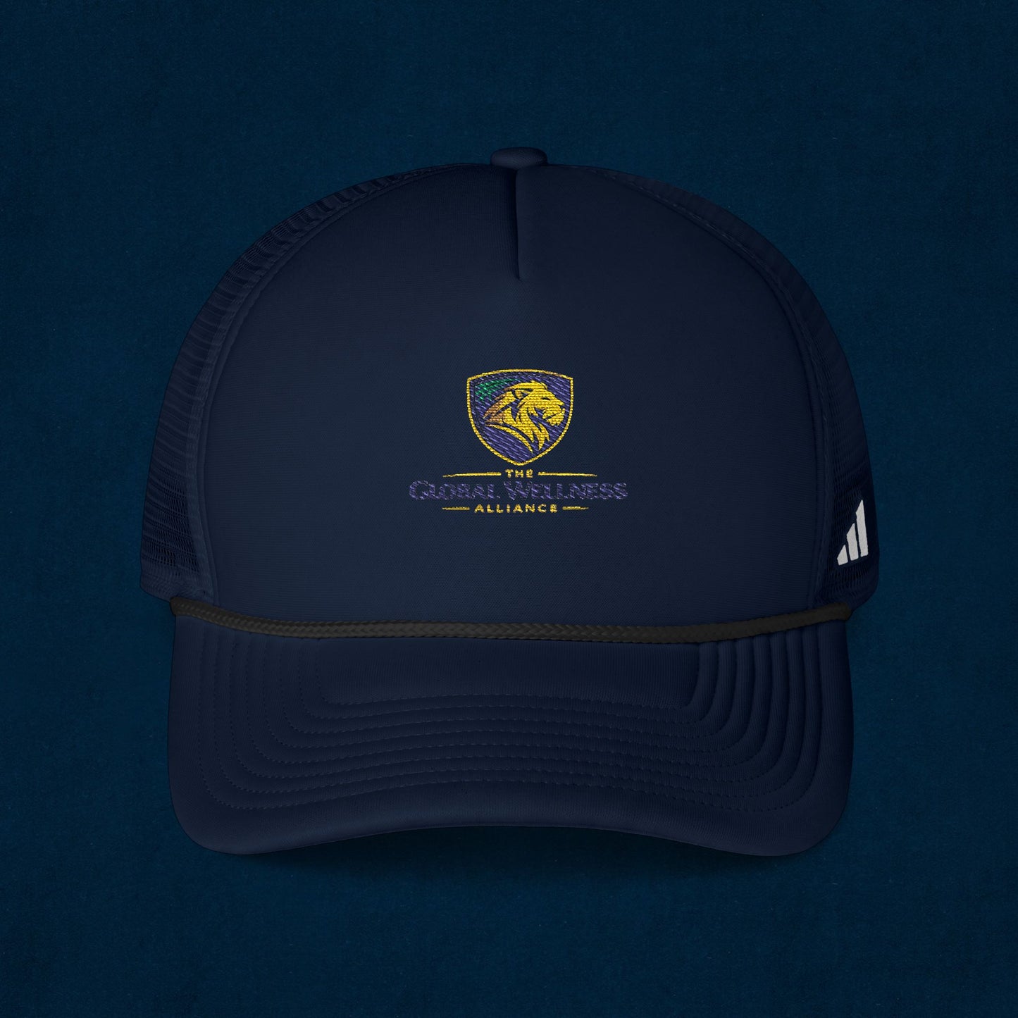 Embroidered Lion Crest Trucker Cap — Mesh Baseball Hat with Vintage Shield Logo