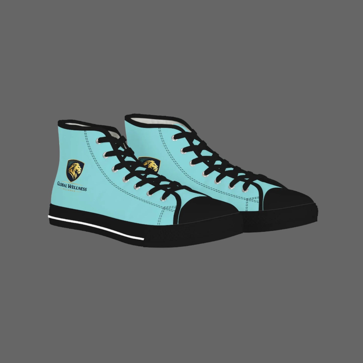 Turquoise High Top Sneakers with Gold Crest Accent — Men's Casual Canvas Shoes