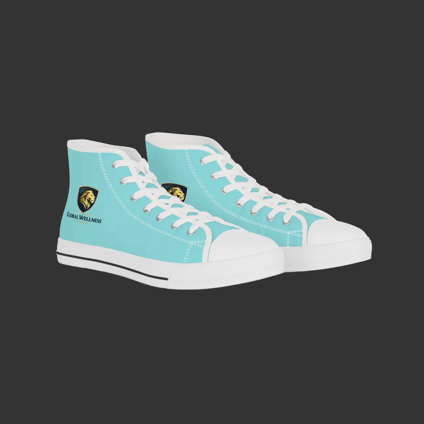 Turquoise High Top Sneakers with Gold Crest Accent — Men's Casual Canvas Shoes