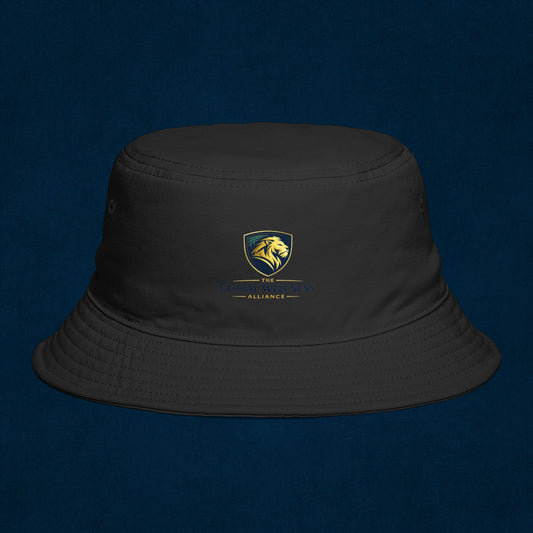 Brown Bucket Hat with Gold Crest Logo — Global Wellness Academy Embroidered Sun Hat