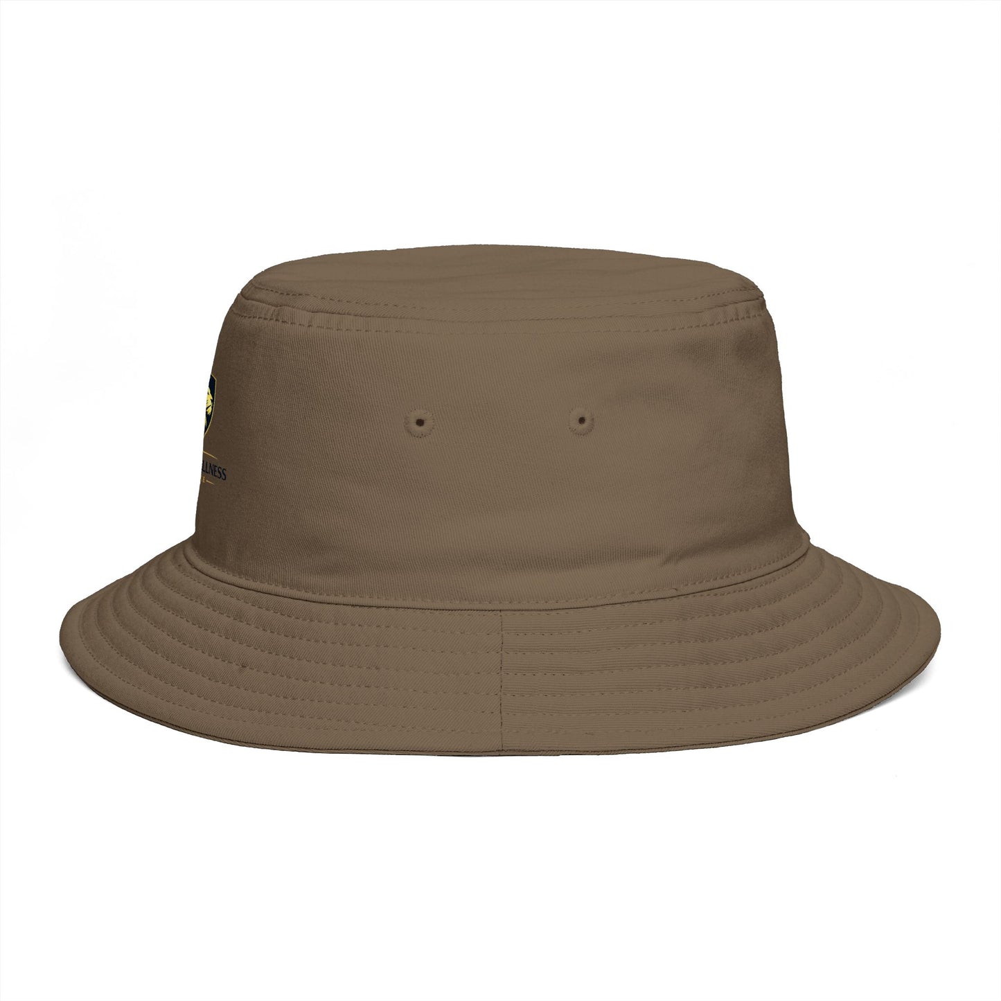 Brown Bucket Hat with Gold Crest Logo — Global Wellness Academy Embroidered Sun Hat