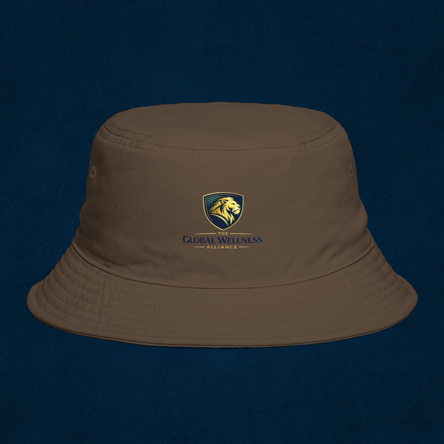 Brown Bucket Hat with Gold Crest Logo — Global Wellness Academy Embroidered Sun Hat