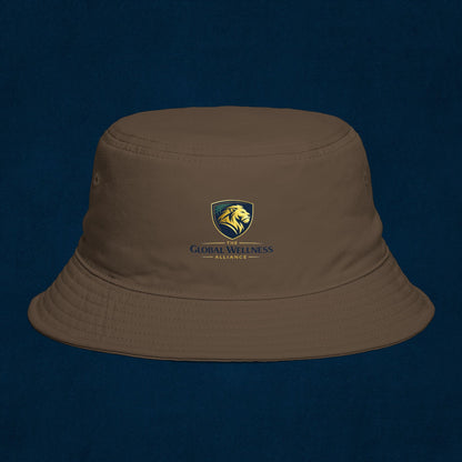 Brown Bucket Hat with Gold Crest Logo — Global Wellness Academy Embroidered Sun Hat