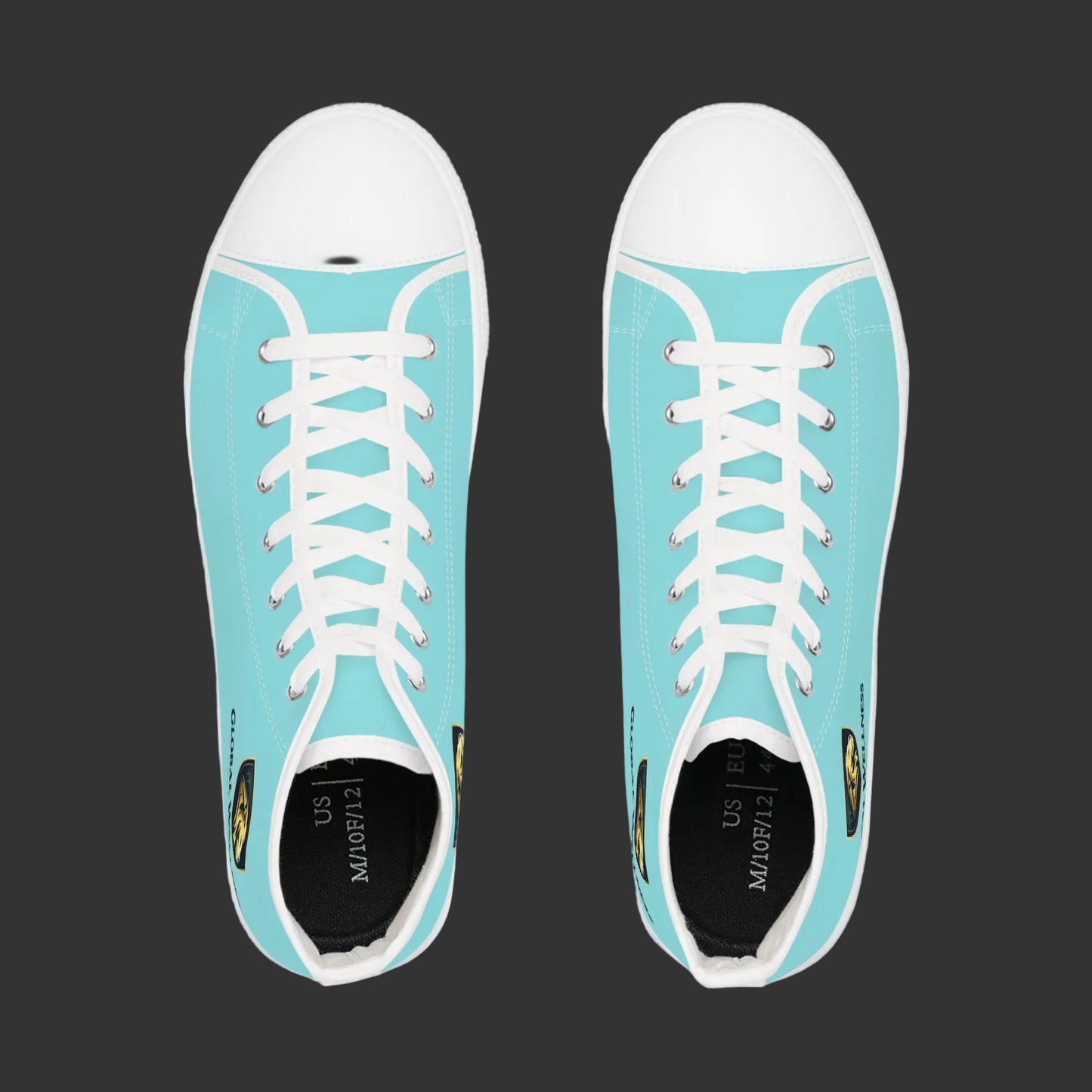 Turquoise High Top Sneakers with Gold Crest Accent — Men's Casual Canvas Shoes