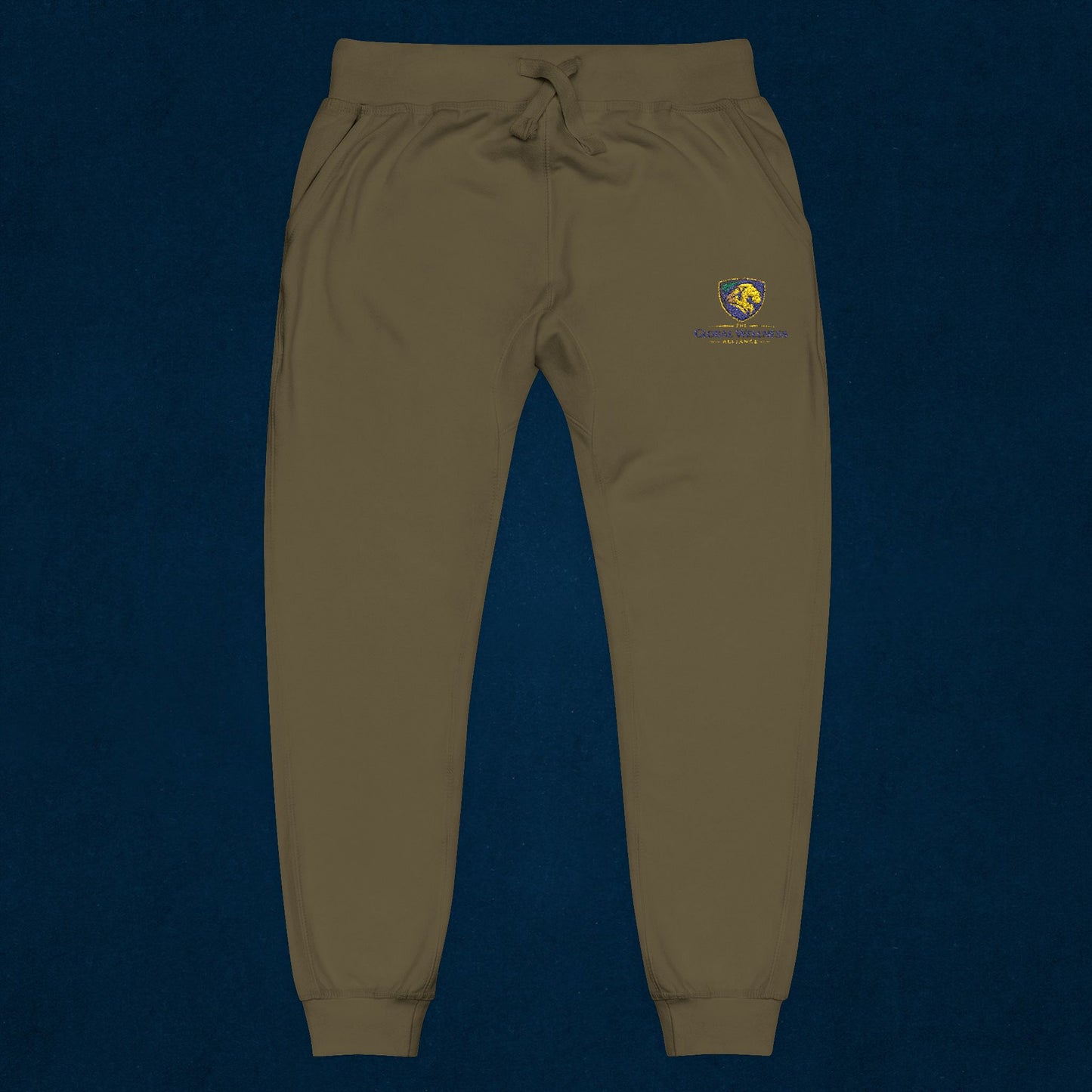Embroidered White Fleece Sweatpants — Small Tiger Crest Logo