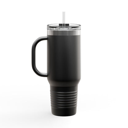40oz Insulated Travel Mug with Handle — Red Stainless Steel Tumbler, Travel Coffee Cup