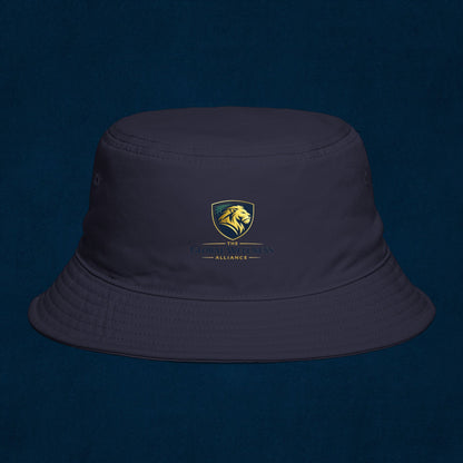 Brown Bucket Hat with Gold Crest Logo — Global Wellness Academy Embroidered Sun Hat
