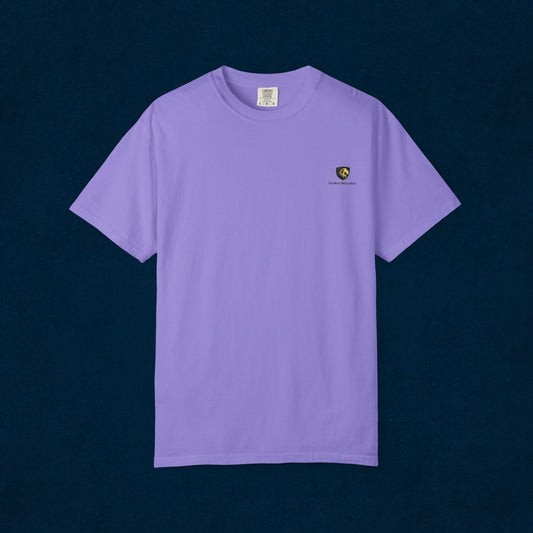 Minimal Cream T‑Shirt with Small Shield Logo — Casual Everyday Tee