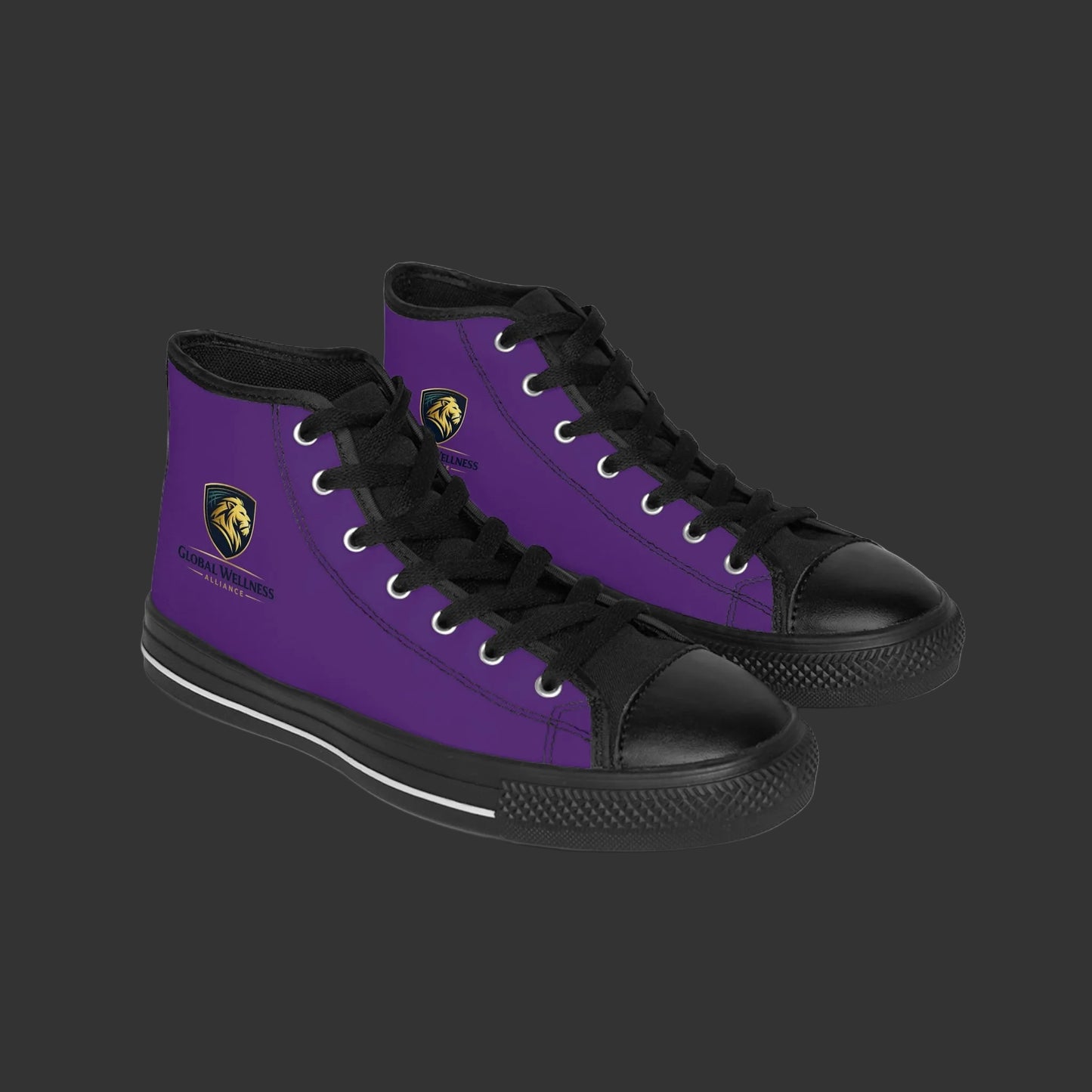 Purple High-Top Sneakers with Gold Lion Crest – Men's Classic Sneakers
