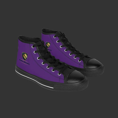 Purple High-Top Sneakers with Gold Lion Crest – Men's Classic Sneakers
