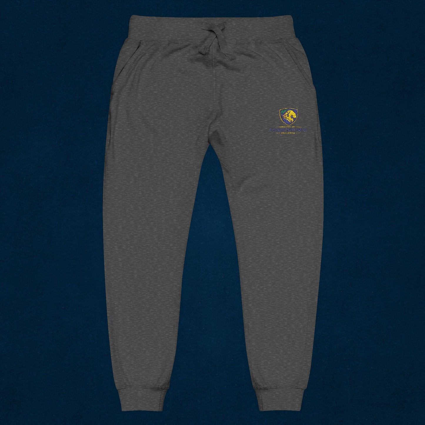 Embroidered White Fleece Sweatpants — Small Tiger Crest Logo