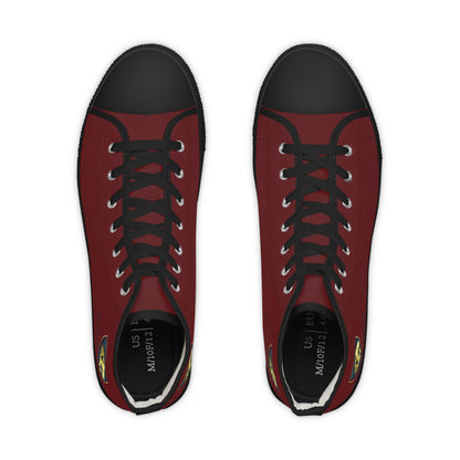 High Top Sneakers — Burgundy Athletic Canvas Shoes for Men