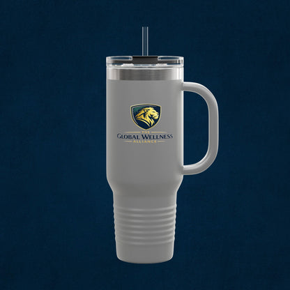 40oz Insulated Travel Mug with Handle — Red Stainless Steel Tumbler, Travel Coffee Cup