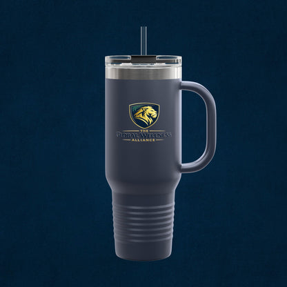 40oz Insulated Travel Mug with Handle — Red Stainless Steel Tumbler, Travel Coffee Cup