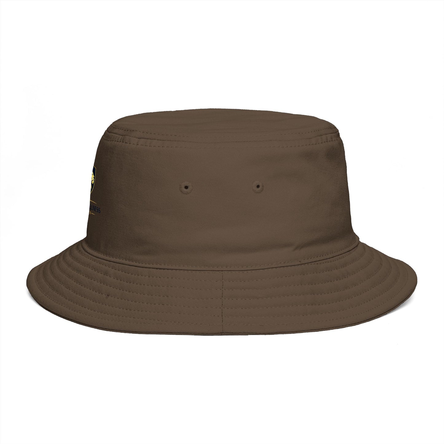 Brown Bucket Hat with Gold Crest Logo — Global Wellness Academy Embroidered Sun Hat