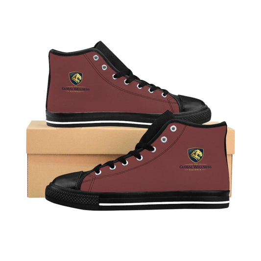 High-Top Sneakers — Burgundy 'Global Wellness' Logo Shoes