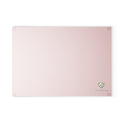 Pink Glass Cutting Board — Decorative Kitchen Chopping Board with Subtle Logo