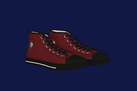High Top Sneakers — Burgundy Athletic Canvas Shoes for Men