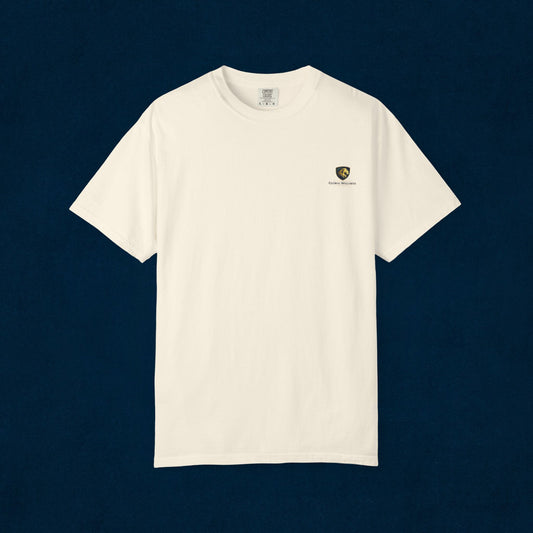 Minimal Cream T‑Shirt with Small Shield Logo — Casual Everyday Tee