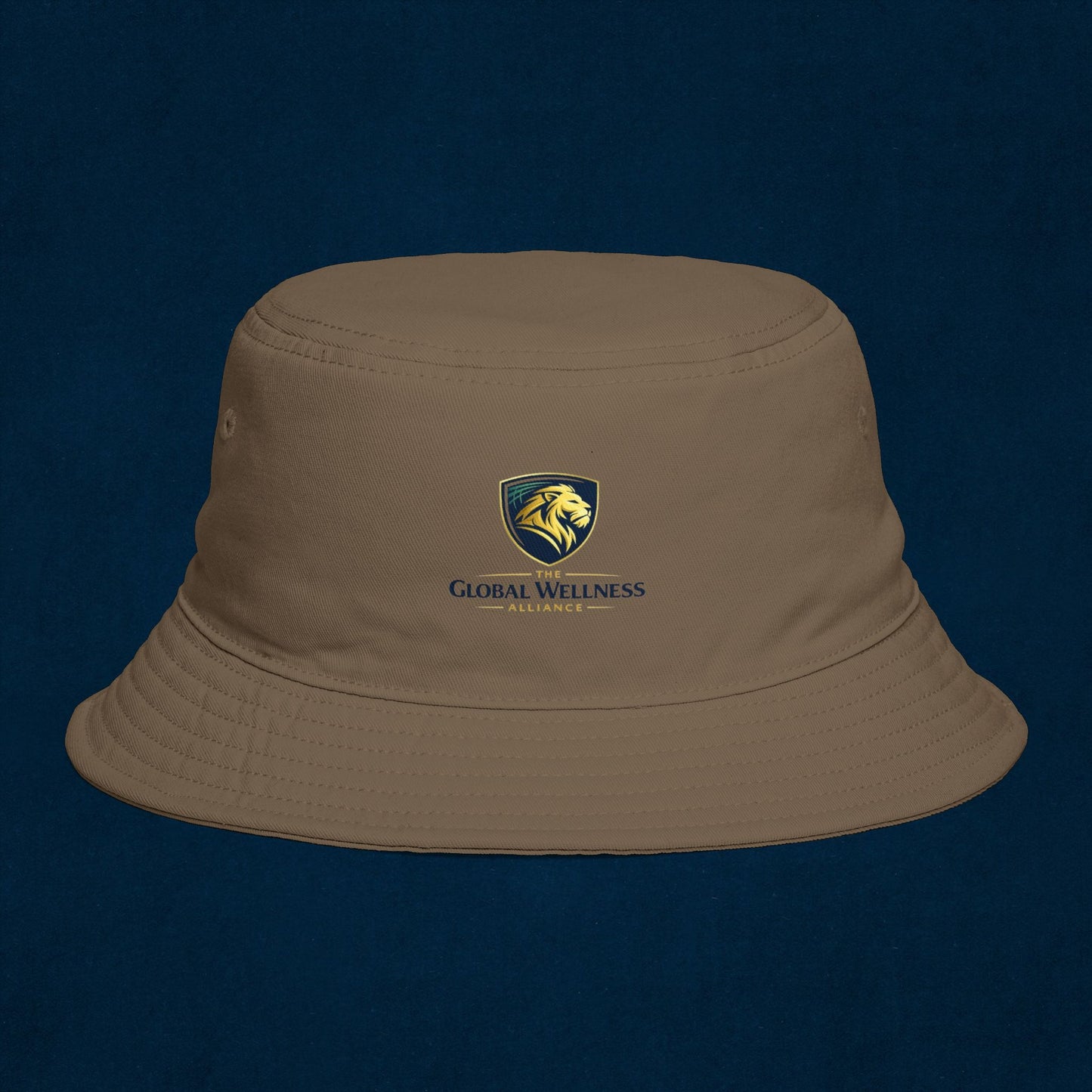 Brown Bucket Hat with Gold Crest Logo — Global Wellness Academy Embroidered Sun Hat