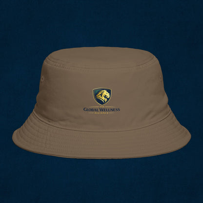 Brown Bucket Hat with Gold Crest Logo — Global Wellness Academy Embroidered Sun Hat