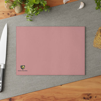 Pink Glass Cutting Board — Decorative Kitchen Chopping Board with Subtle Logo