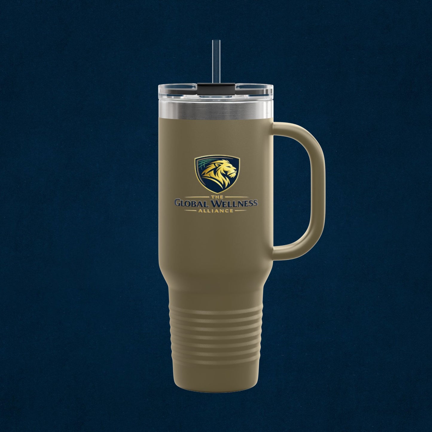 40oz Insulated Travel Mug with Handle — Red Stainless Steel Tumbler, Travel Coffee Cup