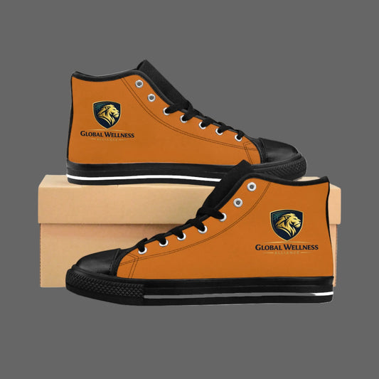Global Wellness High-Top Sneakers — Men's Classic Orange Canvas Shoes with Logo