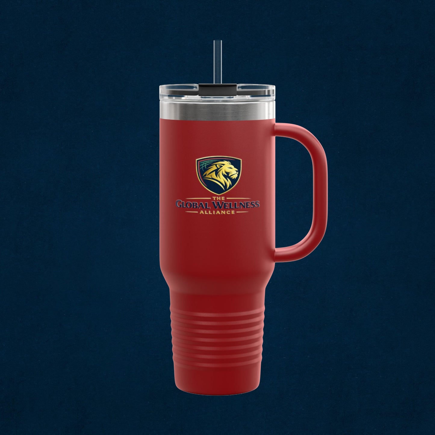 40oz Insulated Travel Mug with Handle — Red Stainless Steel Tumbler, Travel Coffee Cup