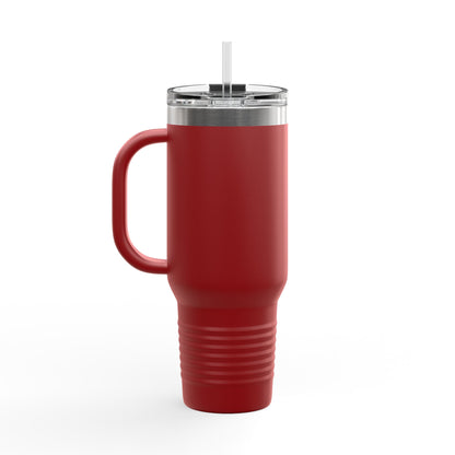 40oz Insulated Travel Mug with Handle — Red Stainless Steel Tumbler, Travel Coffee Cup