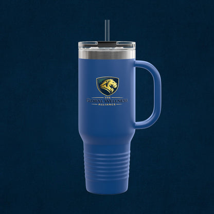 40oz Insulated Travel Mug with Handle — Red Stainless Steel Tumbler, Travel Coffee Cup
