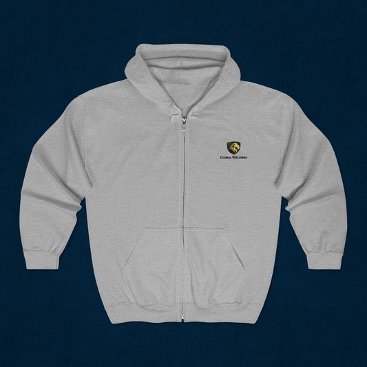 Full-Zip Hoodie with Small Crest Logo - Classic Black Zip-Up Sweatshirt