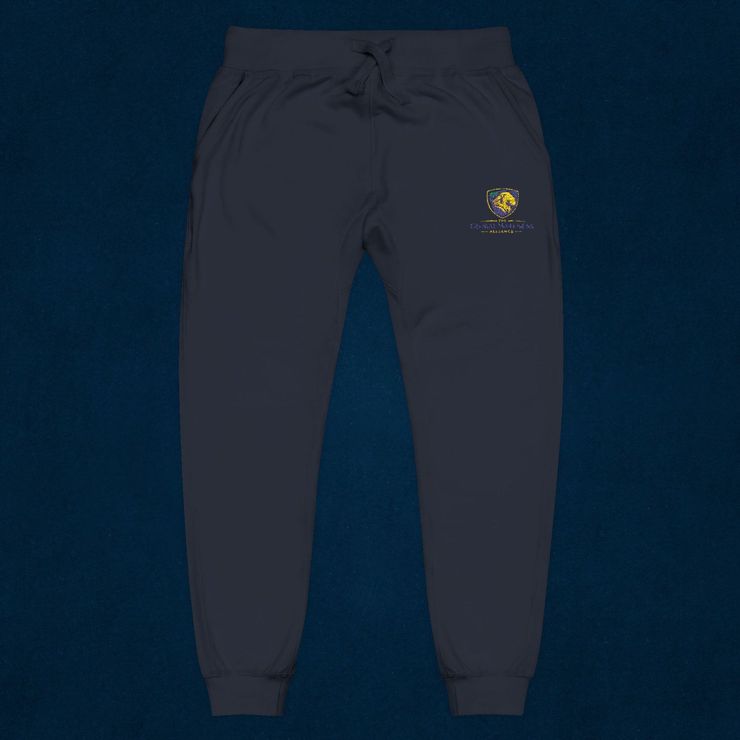 Embroidered White Fleece Sweatpants — Small Tiger Crest Logo