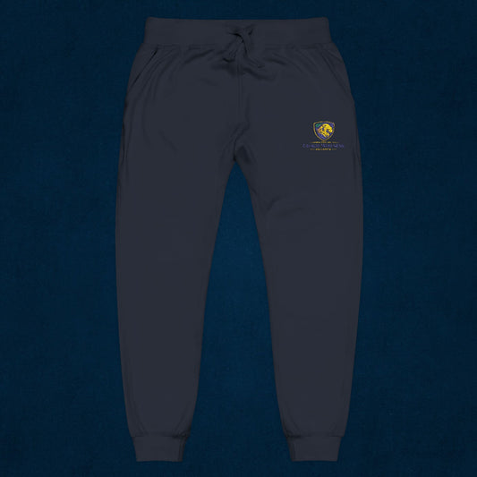 Embroidered White Fleece Sweatpants — Small Tiger Crest Logo