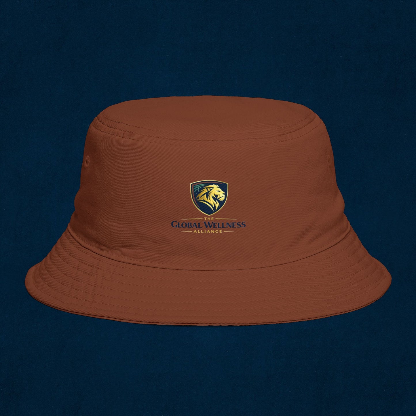 Brown Bucket Hat with Gold Crest Logo — Global Wellness Academy Embroidered Sun Hat