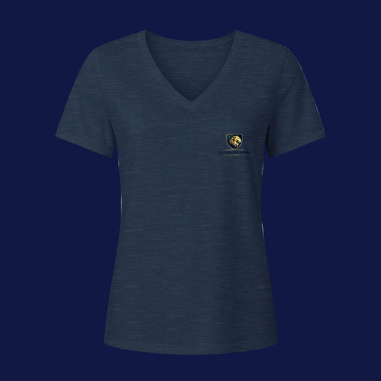 Women's V-Neck Tee — Small Chest Crest Graphic