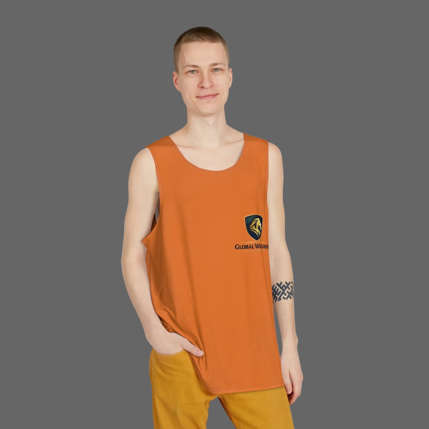 Orange Lion Crest Men's Tank Top — Casual Athletic Sleeveless Shirt
