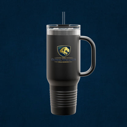 40oz Insulated Travel Mug with Handle — Red Stainless Steel Tumbler, Travel Coffee Cup