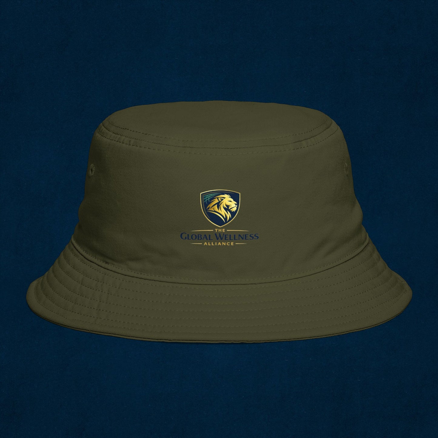 Brown Bucket Hat with Gold Crest Logo — Global Wellness Academy Embroidered Sun Hat
