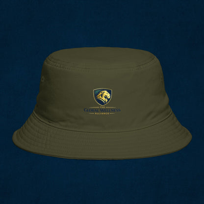 Brown Bucket Hat with Gold Crest Logo — Global Wellness Academy Embroidered Sun Hat